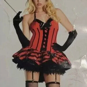 Saloon Girl Halloween Costume Red Black Mini Dress